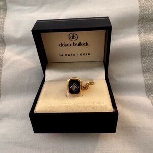 Dolon Bullok Men’s Tie Tack 14k Gold with Onyx, and Diamond Accent .10ct